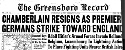Front page headline: Chamberlain Resigns