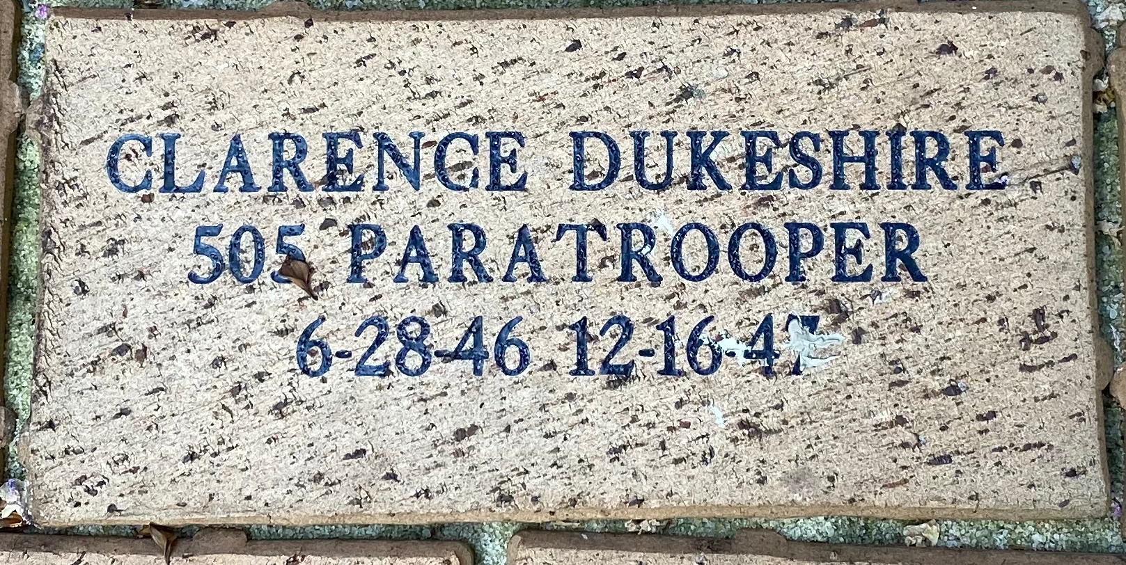 CLARENCE DUKESHIRE 505 PARATROOPER 6-28-1946-12-16-1947
