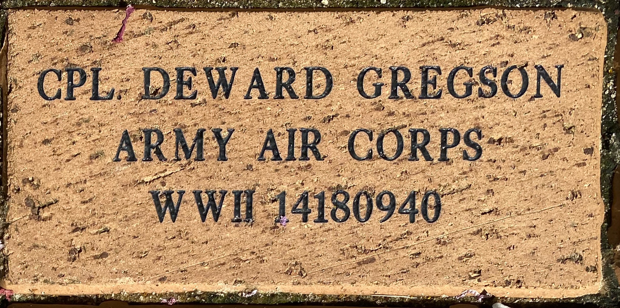 CPL DEWARD GREGSON ARMY AIR CORPS WWII 14180940
