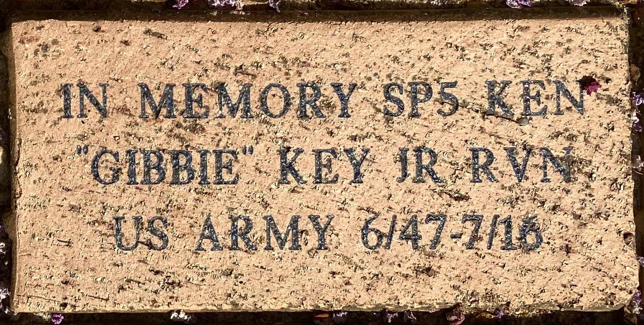 IN MEMORY SP5 KEN “GIBBIE” KEY JR RVN US ARMY 6/47-7/16