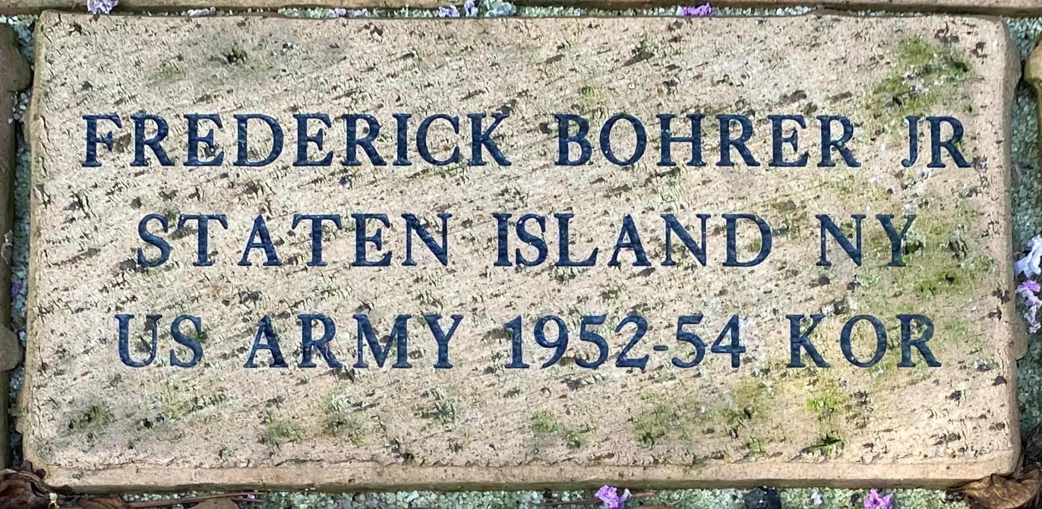 FREDERICK BOHRER JR STATEN ISLAND NY US ARMY 1952-54 KOR